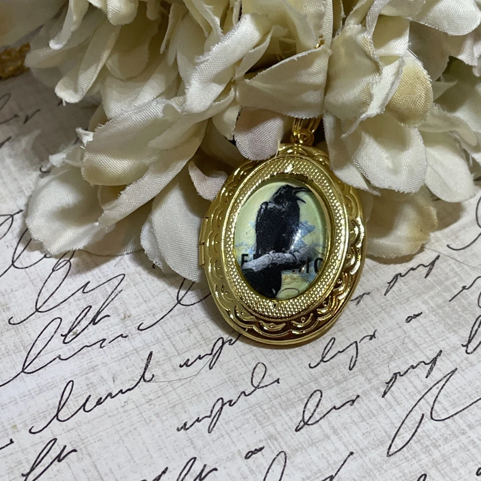 Festival Oro Cuervo Negro Cuervo Medallón Collar Colgante Gótico Boda Halloween Foto 4 de 4