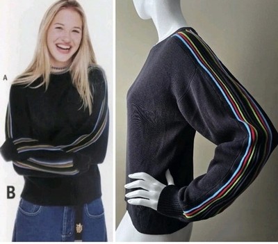 90's Delia's Catalog ''Downhill Sweater'' By Spill M Black Acrylic Arm Stripes '97
