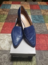 Franco Sarto Starland Navy Pointed Toe Loafer w/Silver Tone Heel Accent Size 6M