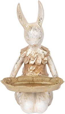 Clayre & Eef 6PR5500 Dekoration Kaninchen mit Schale Beige Gold 14x14x26 cm