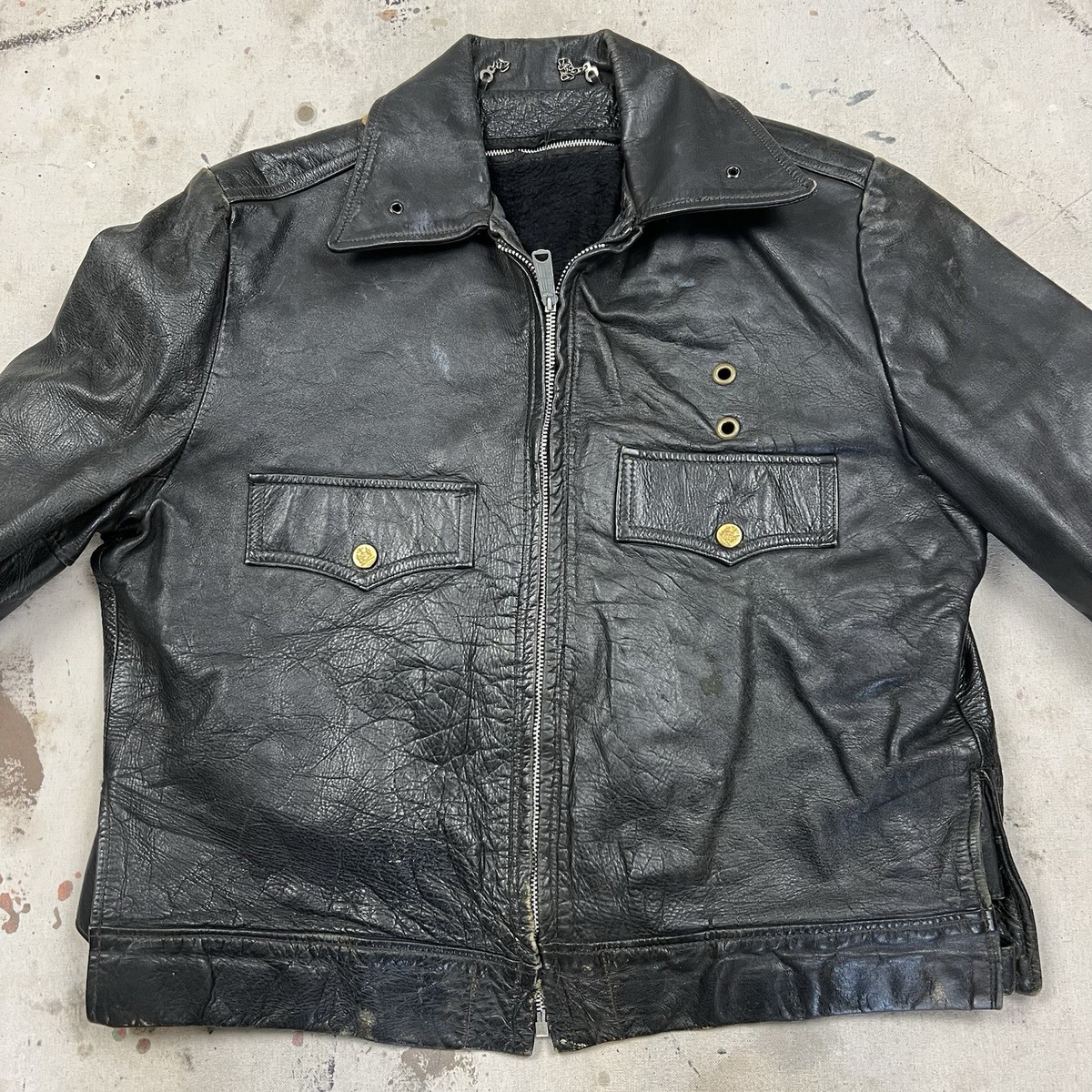 Vintage 70s NYPD Horsehide Motorcycle Leather Jacket Mens Medium 