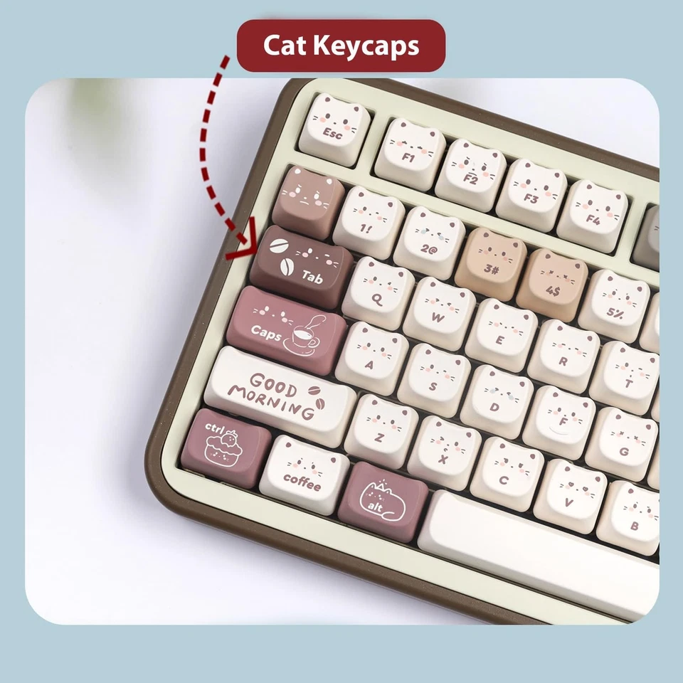 140keys PBT Keycaps Cute Brown Keycaps Dye-Sublimation Cat Keycap Mao Profile... - Image 2 of 4