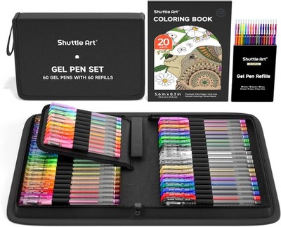 Gelstifte 120 Stück mit 60 Ersatzminen in Tragetasche, Glitzer Neon Pastell