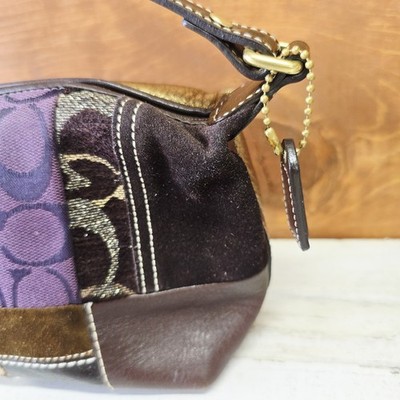 Coach Y2K Purple Brown Signature Patchwork Demi Small Purse Bag