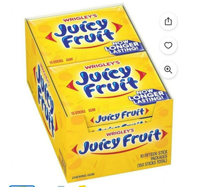 2- 10 packs of 15 sticks per pack Juicy fruit gum