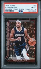 2025 TOPPS SEASON TIP OFF BLACK FOILBOARD 1/1 #193 CJ MCCOLLUM 1/1 PSA 6