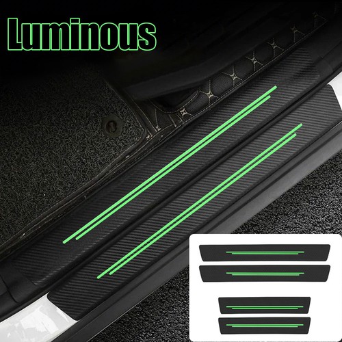 4Pcs Noctilucent Carbon Fiber Leather Car Door Sill Protection Strip Accessories - Picture 2 of 10