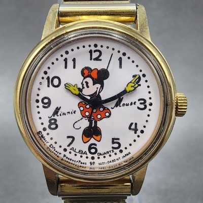 Seiko Alba Minnie Mouse Watch Women 26mm White Dial Gold Tone Y401