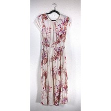 A New Day Women Cream Floral Rayon Midi Dress Short Sleeve Elastic Waist Size M