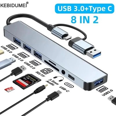USB 3.0 Type C-adapter dockingstation USB 2.0-poort TF-SD-kaartlezer audio-uitga