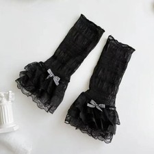 1 Pair Sweet Style Thin Lace Lace Arm Sleeves Bowknot Design Breathable Lace Fin