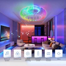 21" LED Ceiling Fan with RGB Light Flush Mount Bluetooth Speaker Remote Control