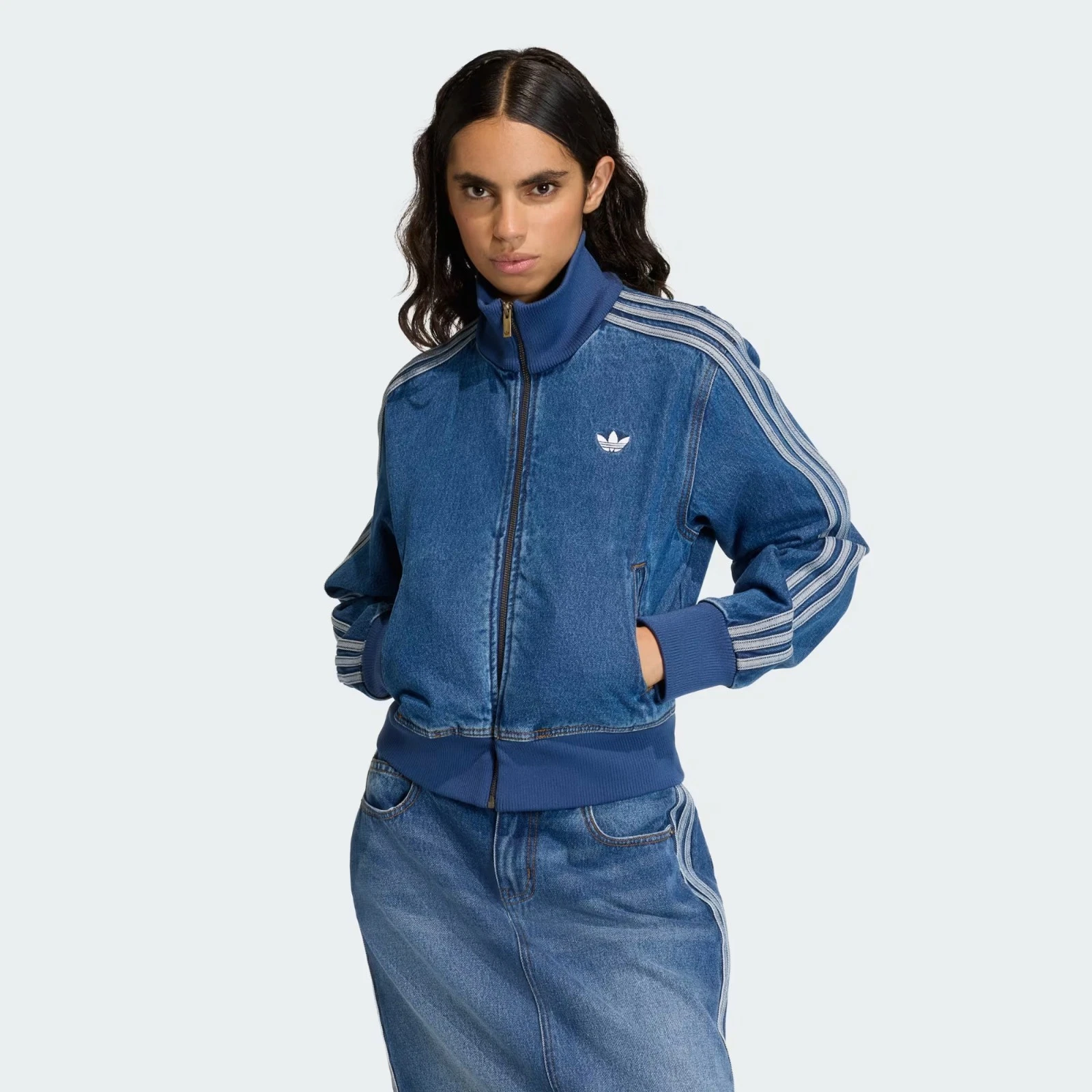 adidas Firebird Denim Womens Track Top Jacket Medium Vintage KD2913