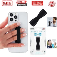 Phone Grip for Most Smartphones and Mini Tablets, Black Elastic Strap with Bl...