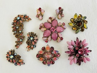 Vintage Western Germany Czech Austria Brooch Lot Glass Opaline Rhinestone