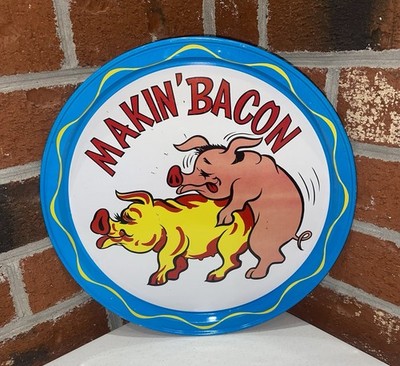 Makin  Bacon Pigs Hogs Funny Vintage Metal Tin Tray 13  Approximately Blemishes