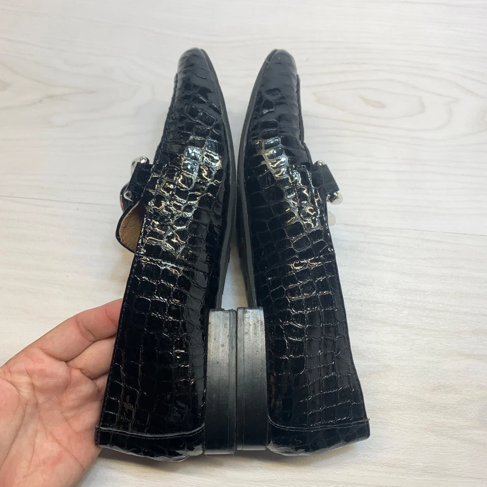 Donald Pliner Mujer’s 7.5 Zapatos Bristol Astilla Negro Cocodrilo Mocasín Pisos Dinero Antiguo Foto 3 de 4