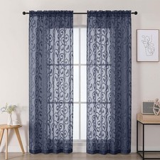 Navy Blue Sheer Curtains 84 Inches Long 2 42W x 84L Pack of 2 ,