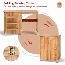 Folding Sewing Machine Table Rolling Craft Sewing Cabinet Desk with Storage Bin
