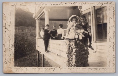 Unidentified RPPC Milford PA Pennsylvania ? 1910 Kids Man Balcony Postcard O5
