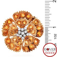 Antique Diamond 15.75ct Citrine 18K Gold Large Floral Pin Brooch 22.1 Gr NR