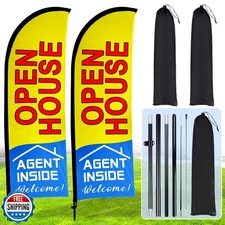 Buryeah 2 Pack Open House Flags Signs for Real Estate Agents Feather Flag Ope