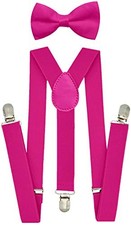 Child Kids Boys Girls Suspenders Bow Tie Set 5 Months to 6 Years Hot Pink