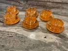 VINTAGE FIRE KING ANCHOR HOCKING PEACH LUSTRE LAUREL LEAF 6 cups and saucerws