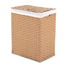 Seville Classics Laundry Hamper Basket Lidded Wicker Plastic with Washable Liner