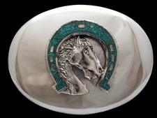 NG25171 VINTAGE 1970s  HORSE  HORSESHOE  SOUTHWESTERN DESIGN BELT BUCKLE