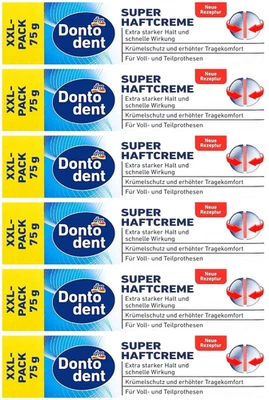DONTODENT Super Haftcreme extra starker Halt mit Krümelschutz 6x 75g XXL Pack