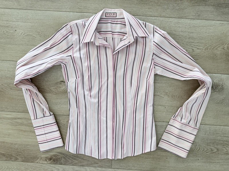 Vintage Thomas Pink Women’s Fitted Striped Button Up Long Cuffs Shirt US 8