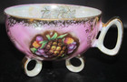 Vintage ROYAL HALSEY 3 Footed Tea Cup & Saucer Fruit Purple Roses Iridescent — photo 5