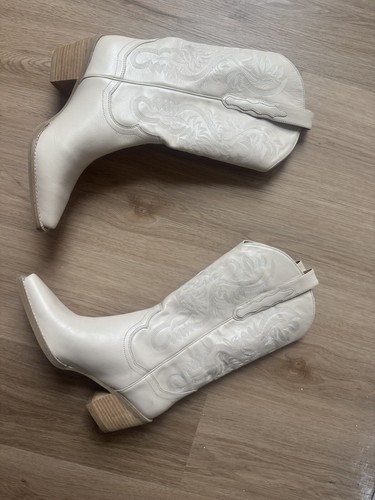 Free People Jeffrey Campbell Dagget Cream Leather Western Boots 10 - Picture 2 of 5