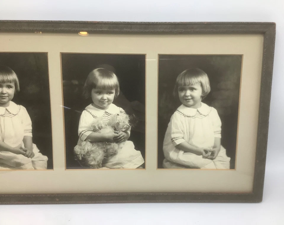 Vintage 1920’s 18x10” TRIPLE Double Matte Wood Frame-3 Girl 5x7” Photos - Image 3 of 4
