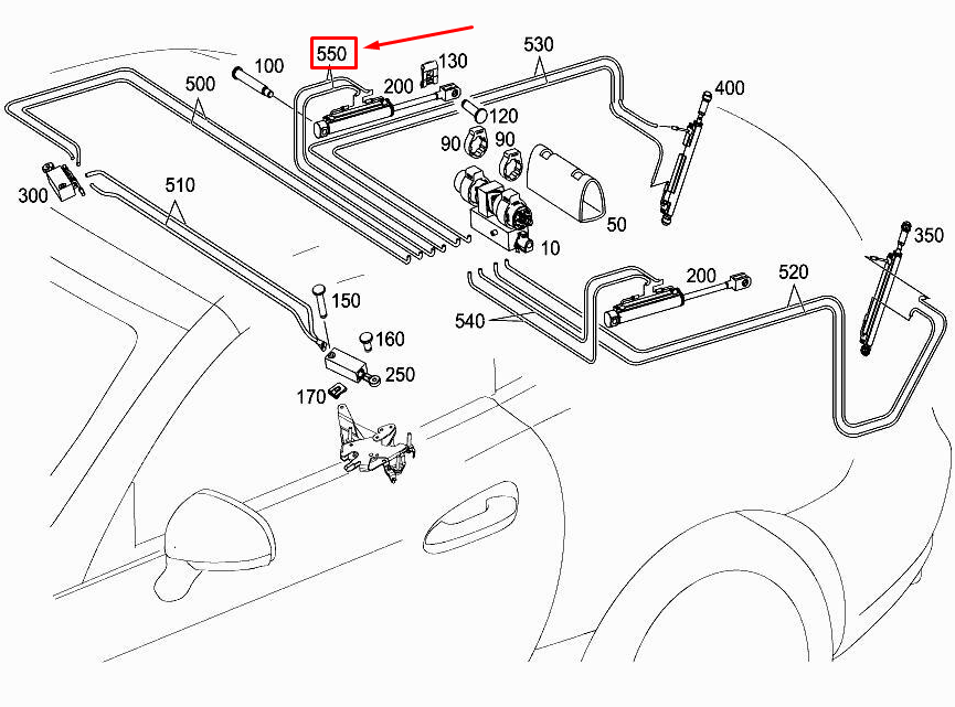 MERCEDES-BENZ SLK R172 Right Roof Hydraulic Hose A1728000815