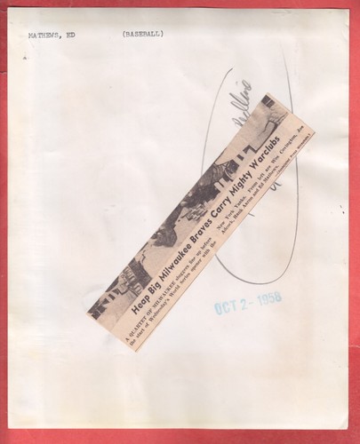 1958 MILWAUKEE BRAVES JOE ADCOCK HANK AARON ED MATHEWS WES COVINGTON - Picture 2 of 2