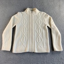 New Christopher & Banks Jacket Womens Xl Ivory Fleece Fuzzy Teddy Bear Cable Zip