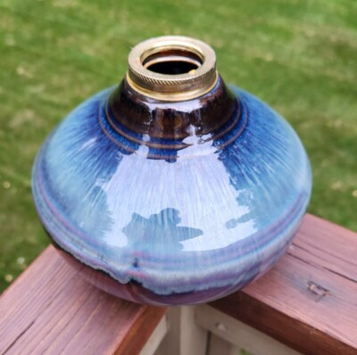 #ad #ad Bill Campbell Studio Art Pottery Oil Lamp Signed Blue Purple Vintage Drip Glazed $119.95