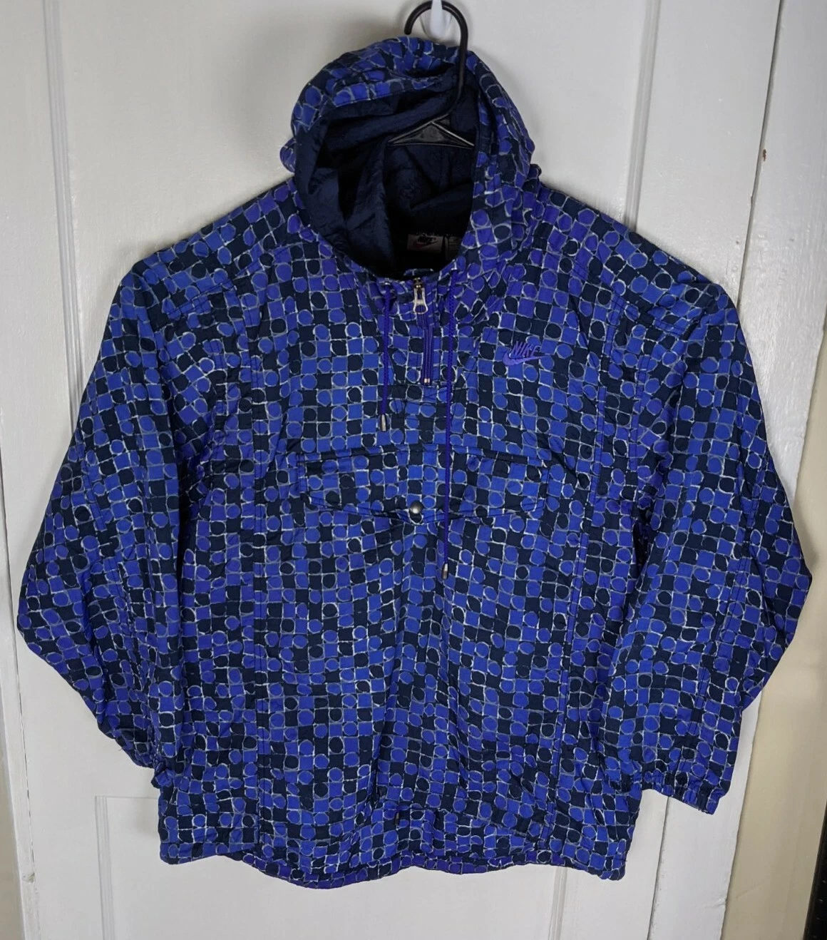 Vintage Nike White Tag Windbreaker Abstract Pattern Zip Nylon Swoosh Med. FITS L