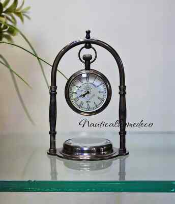 Brass Table Clock with Compass Nautical Desk Clock Study Table Decor Christmas