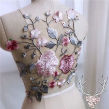 3D DIY Lace Flower Embroidery Bridal Applique Beaded Pearl Tulle Wedding Dress