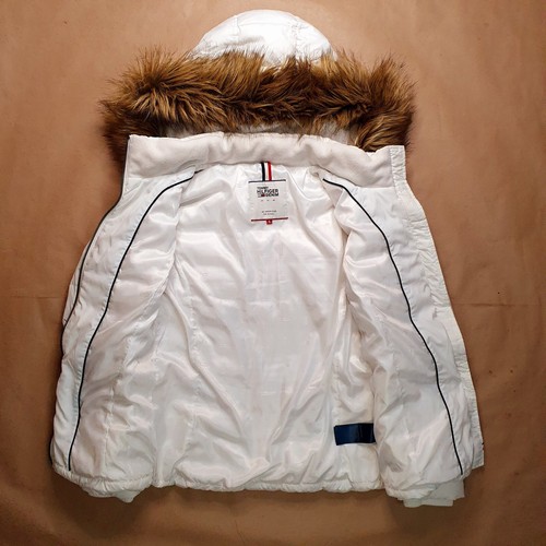 Tommy Hilfiger Damen Daunenjacke Anorak Gr. S Weiß Steppjacke Gefüttert Webpelz - Bild 9 von 17