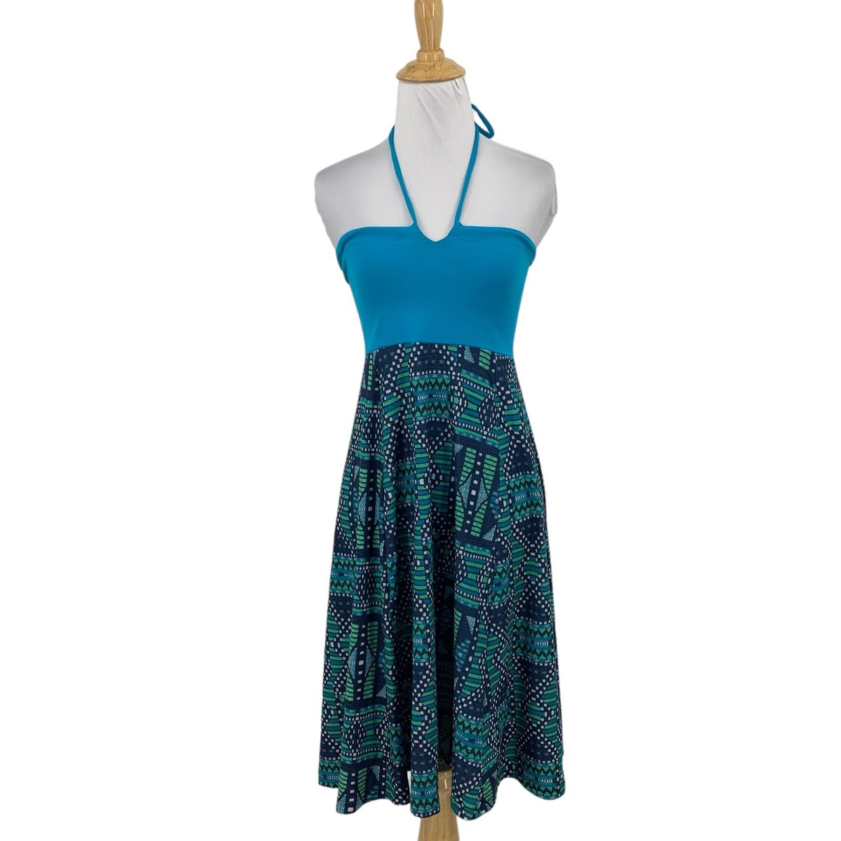 Prana Dress Womens S Small Cyan Solana Convertible Tie Halter Stretch  Bohemian