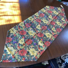 Holiday Table Throw Runner 50 x 17” Flora And Fruit Gold Tassels Homemade #e3