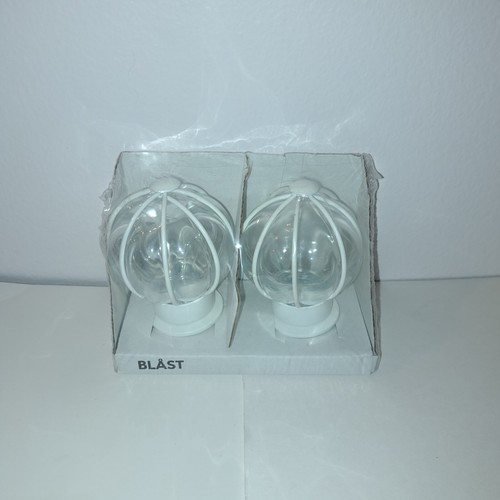 New Ikea Blast White Pair Glass Globe Curtain Rod Finials Ends Caps 303