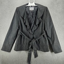 Classiques Entier Jacket Blazer Womens Size 14 Belted Wool Blend Black Gray - 14