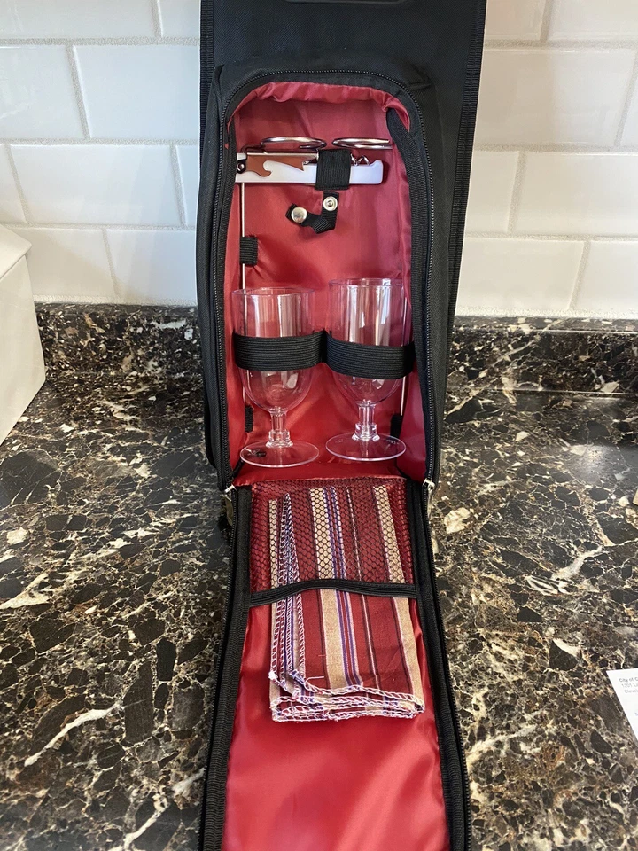 Conjunto de bolsa de viaje de vino aislada portabotellas de vino paquete de equipaje estuche Foto 2 de 4