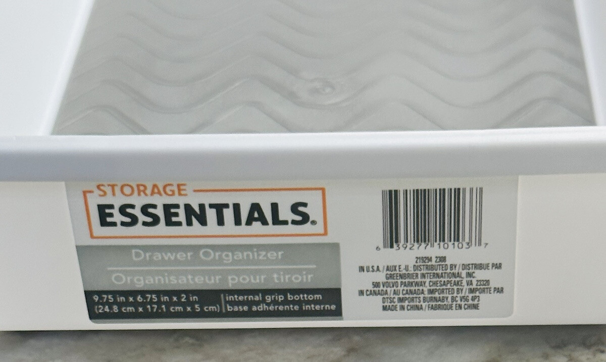 Essentials White Drawer Organizers with Grip Bottoms 9.75 X 6.75 X