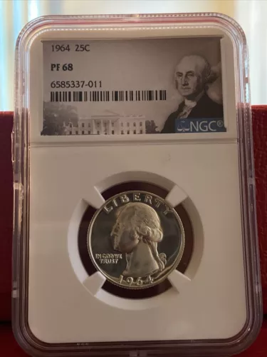 1964 NGC PF68 90% SILVER PROOF WASHINGTON QUARTER 